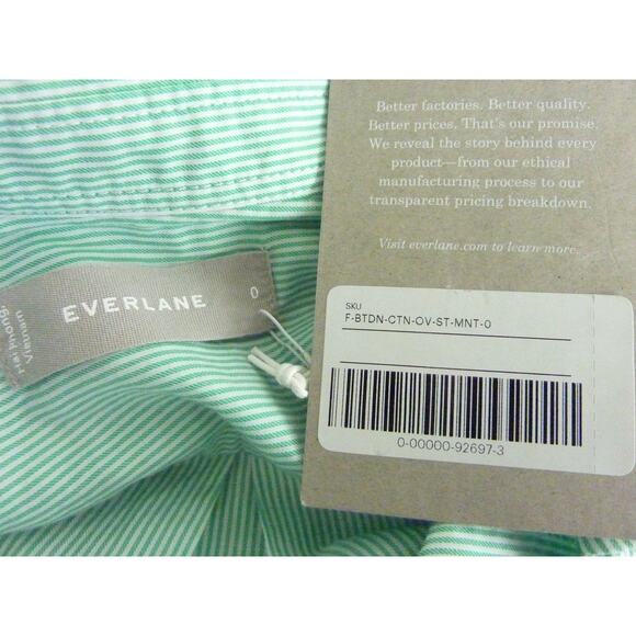 NWT Everlane Long Sleeve Button Down Cotton Mint Green Striped Shirt 0 - Picture 9 of 9